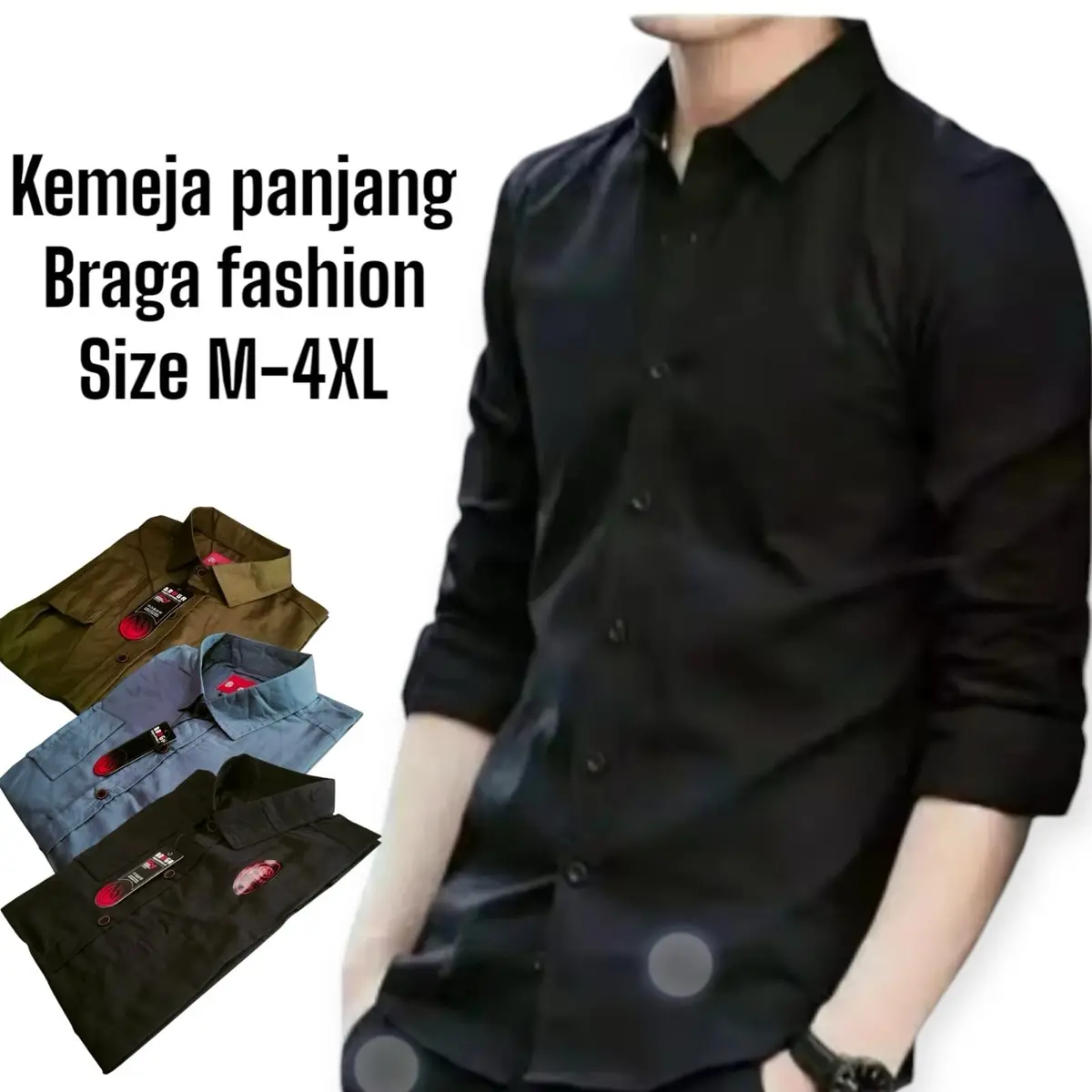 kemeja panjang braga fashion katun poplin halus lembut size M-4XL Baju Cowok Slimfit