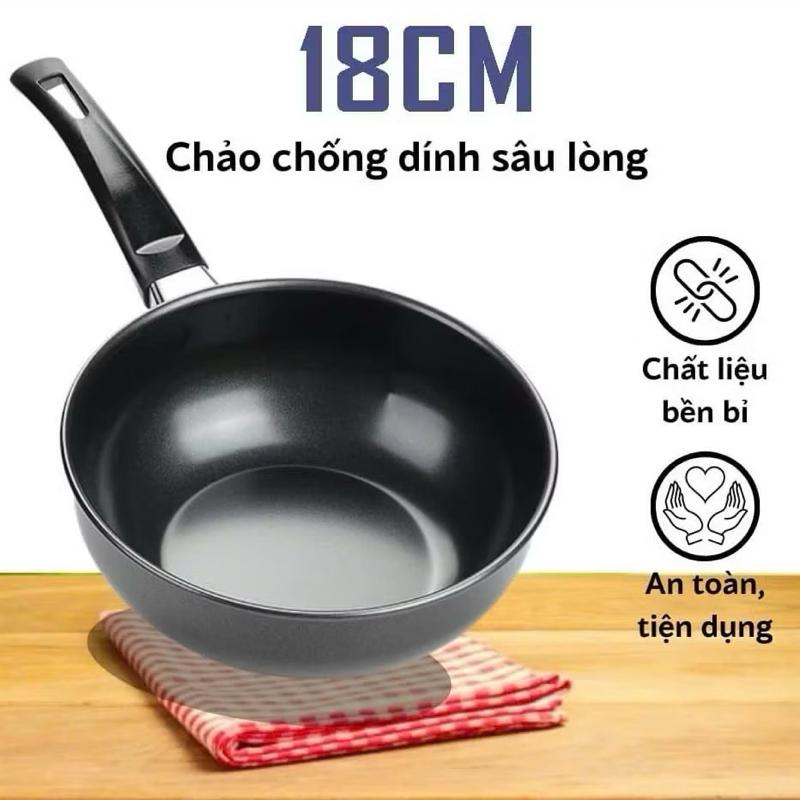 ￼Chảo chống dính sâu lòng 18cm siêu bền dùng cho mọi loại bếp, chảo chiên ngập dầu cao cấp