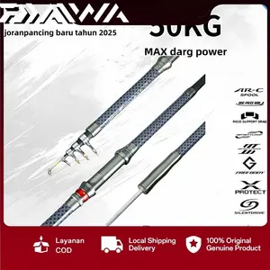 DAIWA Rod Pancing Teleskopik FRP Serat Karbon 2.1M-3.6M Joran Pancing Spinning ML Hitam 188g-355g Baitcasting Reel 50KG max Darg Power - Lure - Ikan