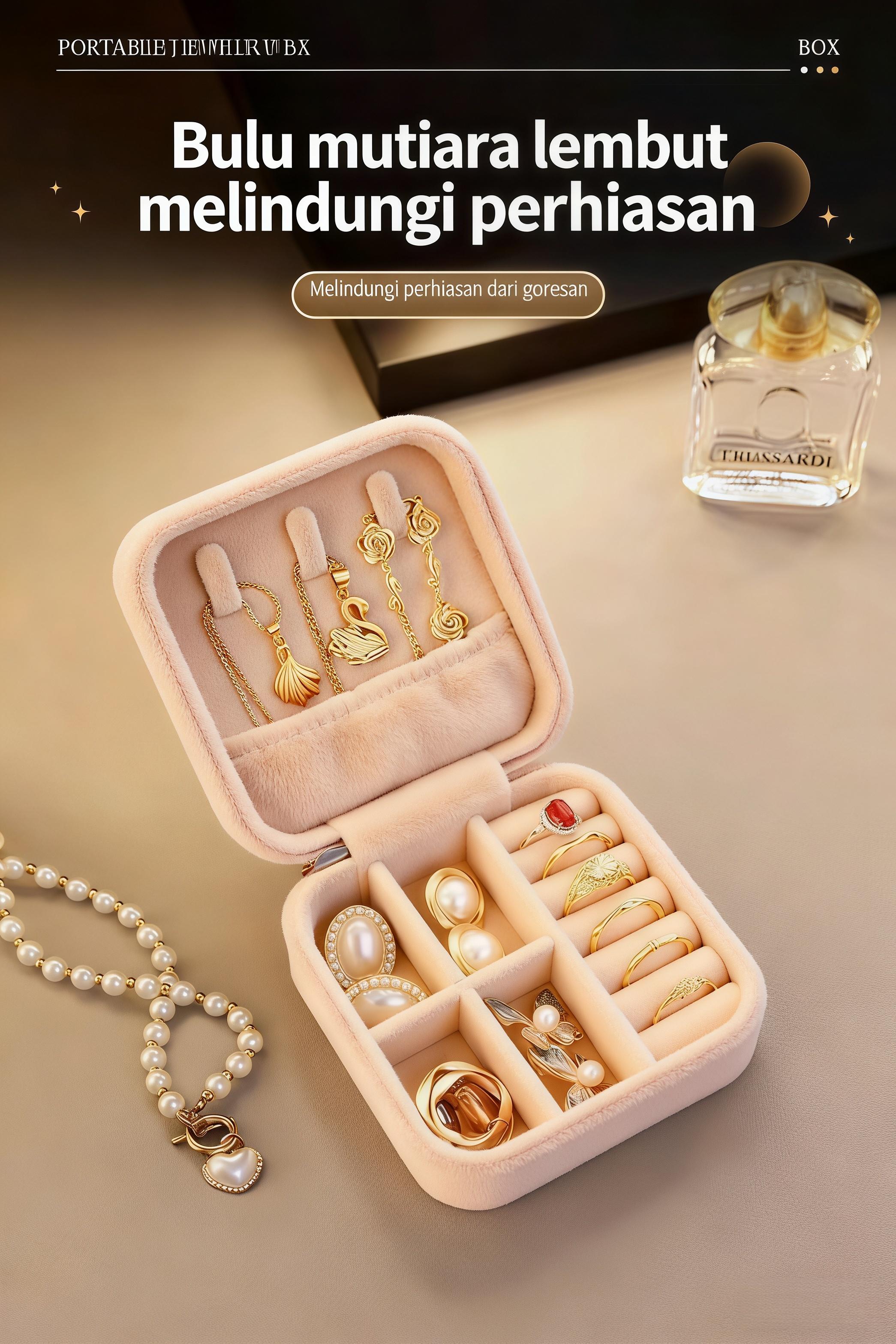【Sam's Market】 Kotak Penyimpanan Perhiasan Portable dengan Desain Minimalis untuk Anting Cincin Box Kalung Gelang Fungsi Optimal dan Praktis