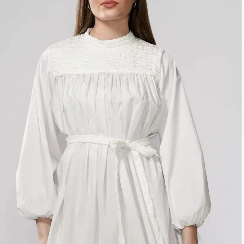Blouse Wanita Muslim Dewasa Model BJ Benang Jarum Putih Kombinasi Bahan - Remaja, Atasan, Katun, Crinkle, Shakila, Casual, Baju