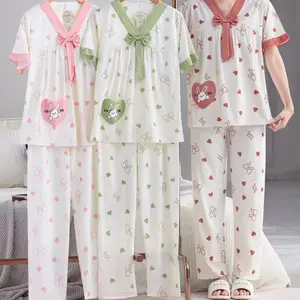 BAJUTIDURKU Piyama Oblong Non Kancing Lengan Panjang Celana Panjang, Celana 7/8, Lengan Pendek Celana Panjang Katun Organik Crinkle Jelly Lembut Adem dengan Desain Lembut dan Nyaman Homewear