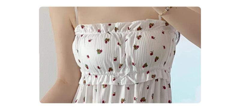 Product Introduction of Sleepwear Dress Women Floral Padded pyjama Comfort Loungewear Sleeveless Nightwear 12