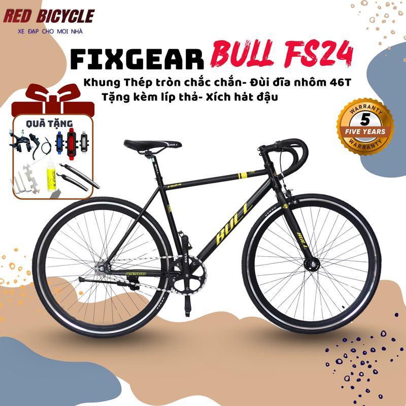   SALE  Xe Đạp Fixed Gear Giá Rẻ Bull FS24 Có Phanh Phụ 2 Líp - Xe Đạp Học Sinh Tay Cong Thể Thao 