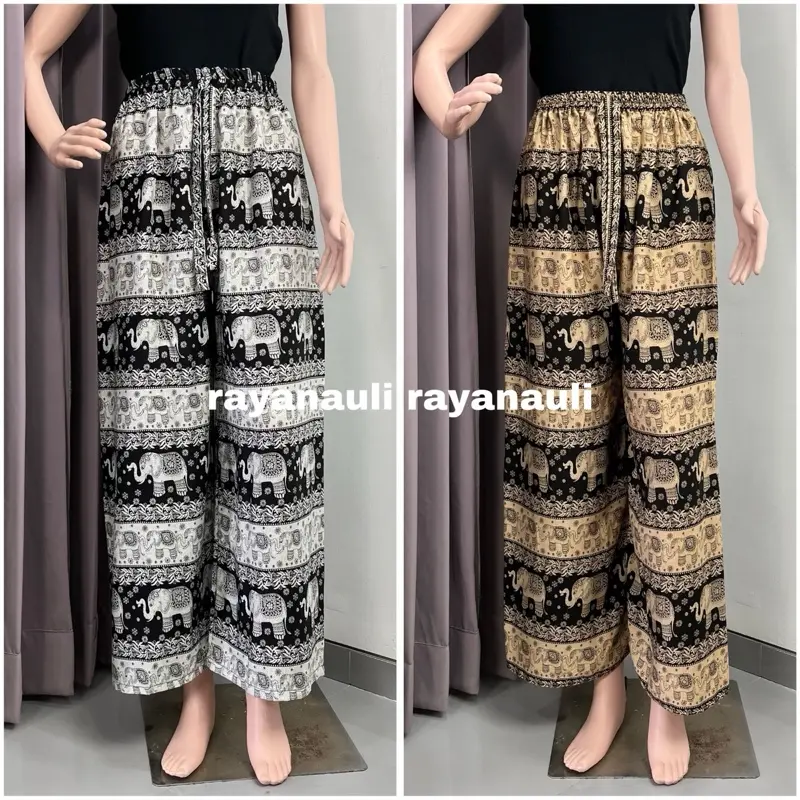 Celana Kulot Wanita Jumbo Rayon Motif Gajah Part 2 Kain Bali Nyaman Panjang All Size & Jumbo Bahan Adem Cocok untuk BB 45-90kg