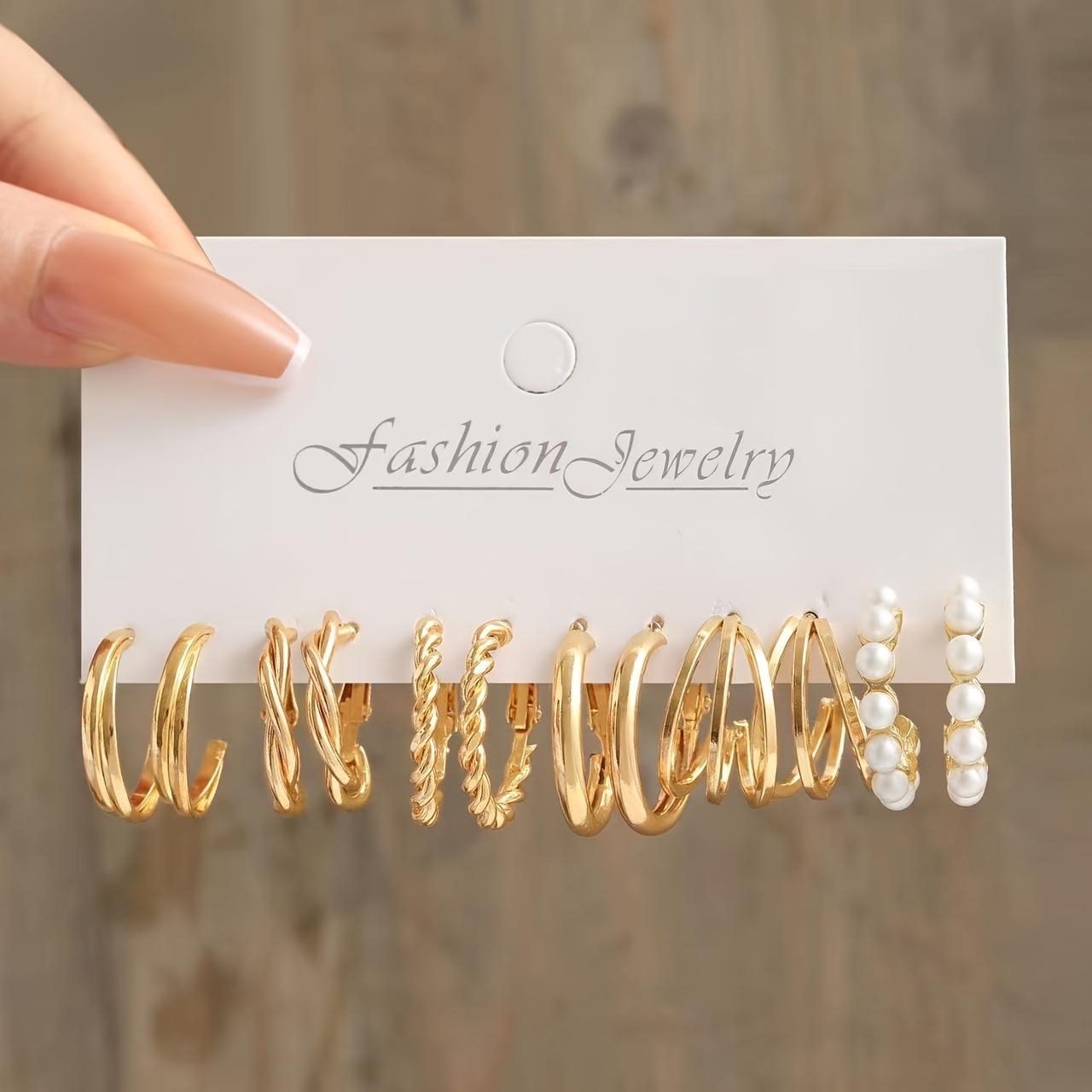 Set Anting Geometris Logam Tren Terbaru Anting Lingkar Logam Fashion Unik dengan Mutiara Tidak Beraturan Anting Klip Mutiara Vintage Desain Minimalis: Ringan, Tahan Lama, Warna Tahan Lama & Tidak Berkarat Aksesori Pakaian Hadiah Perayaan