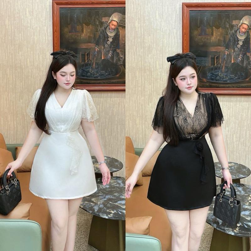  Đầm phối ren V taffa 55-90kg QUỲNH NHƯ BIGSIZE M L XL XXL 