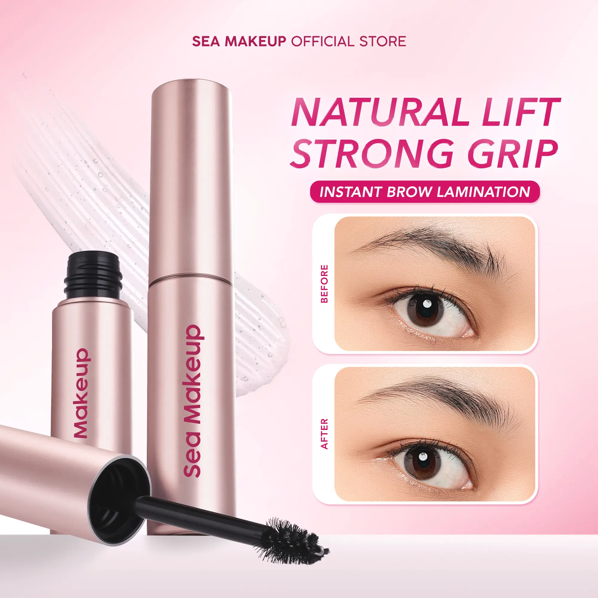 Sea Makeup Natural Lift & Strong Grip Browstage Gel - Pomade Alis Transparan Tahan Lama dengan Efek Lifting Natural dan Volume Bervolume - Mascara