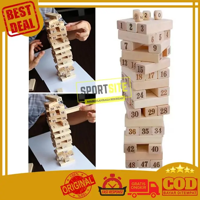 Balok Stacko Kayu Besar Susun Permainan Menara Stacking Tower Kids Family Board Games Mainan Edukasi Anak dan Keluarga Wooden Wiss Toy Angka
