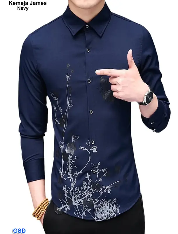 Kemeja Pria Lengan Panjang Motif Bunga Viral Katun Fit L /Fashion Pria Model Terbaru- Kemeja James 1