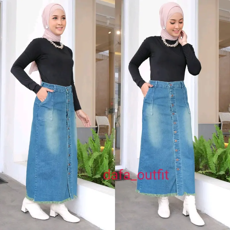 Rok Jeans Span Panjang Gisca Kancing Depan 5