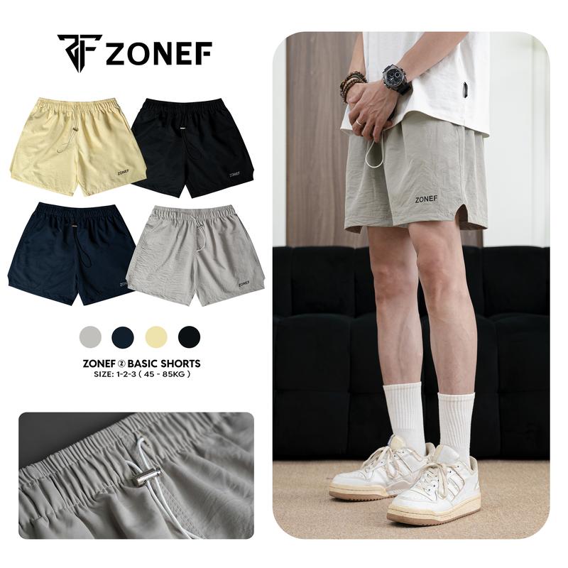 [Summer Short] Quần Short Dù Cotton Mềm Zonef Nam Nữ, Quần Đùi Cạp Chun Ống Rộng Form Trên Gối Menswear
