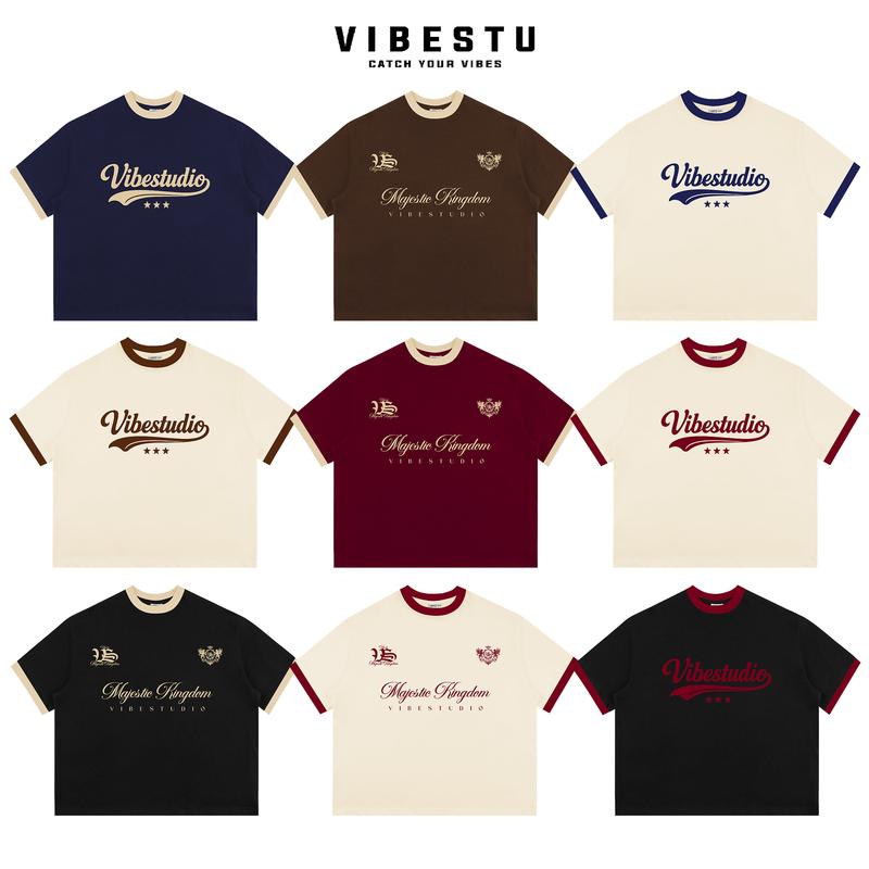 Áo Thun Phối Tay Local Brand VIBESTU " Kingdom & Vibestudio " Form Big Boxy Rộng Unisex 250Gsm Cotton