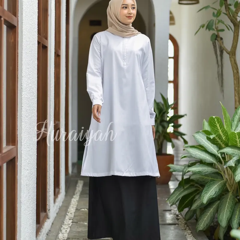 Ss syakira SETELAN ROK MODEL KURUNG MELAYU toyobo HURAIYAH /Hitam Putih Polos Kombinasi Ujian Kuliah atasan tunik rok karet busui wudhu freindly PNS ASN Sipil guru dinas pegawai kerja sekolah mengajar 1