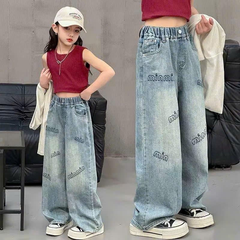 Quần jean ống suông dành cho bé gái size 18-45kg các mẫu, chất liệu co giãn mền mại quần bò mềm cho bé gái