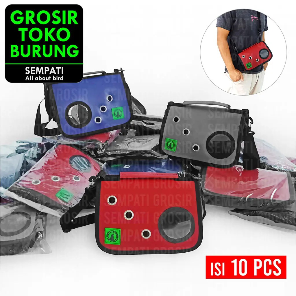 SEMPATI GROSIR Tas Untulan Burung Hamster Sugar Glider Gecko Reptil Travel Pet Bag 2in1 Jendela Minimalis Isi 10 Pcs Tas Slempang Jinjing Tas Gendongan Kucing Anabul  Kitten Landak Mini