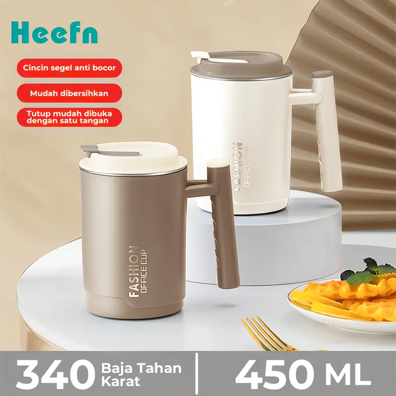Heefn Gelas Mug Portable Anti Tumpah Stainless Steel 500ML Untuk Kopi Atau Teh 0
