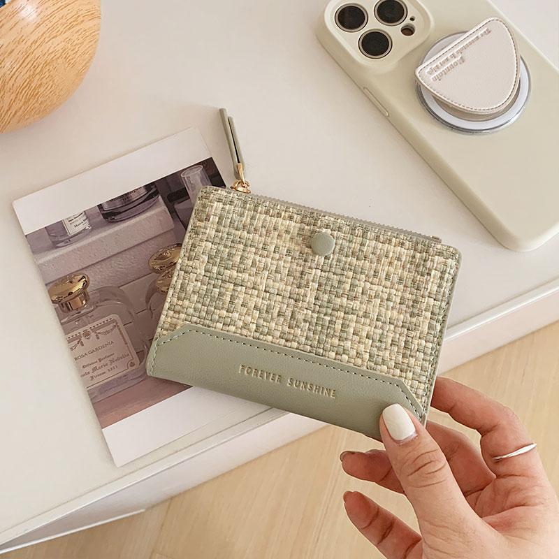 Ví ngắn có dây kéo, dành cho phụ nữ, dung lượng lớn, có thể gập lại, chủ thẻ tiền Xu làm bằng da PU, thiết kế Ngọt Ngào