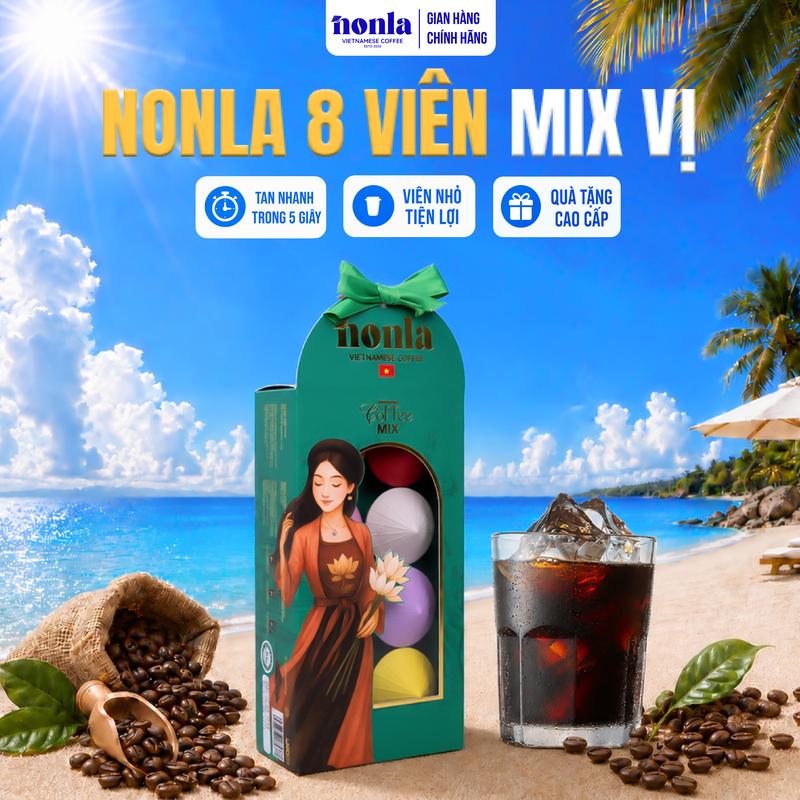 Cà Phê Hòa Tan Bộ 8 Vị - Hộp Mix Cà Phê Nguyên Bản, Vị Chanh, Vị Cacao Sấy Thăng Hoa Tan trong Nước Lạnh NONLA COFFEE