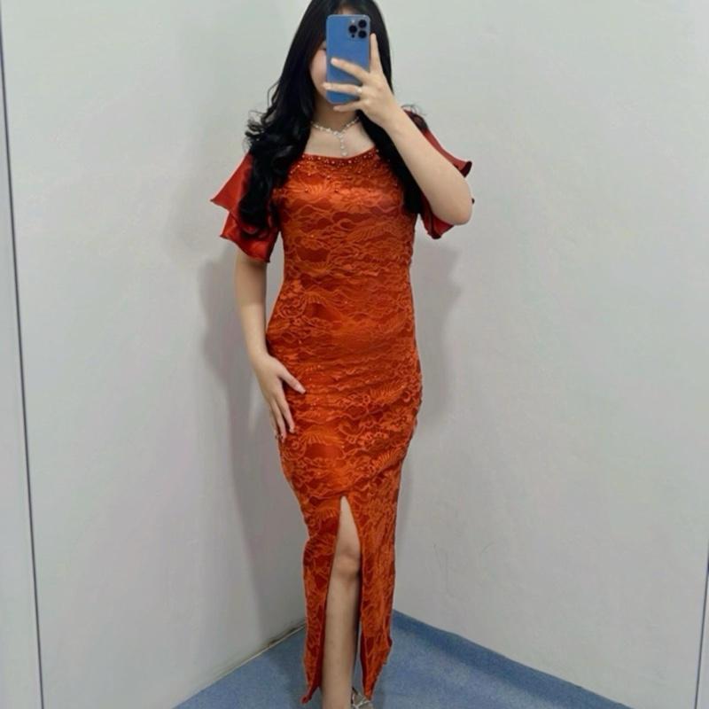 Dress Brukat Amanda / Dress brukat / Dress wanita / Dress kondangan Cantik Casual Panjang Velvet Formal Sabrina Nyaman Pesta Mewah Gaun 1