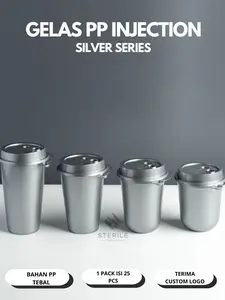 GELAS PP INJECTION THINWALL  12 / 14 / 16 WARNA SILVER + LID OVAL DATAR  / GELAS KOPI TEBAL