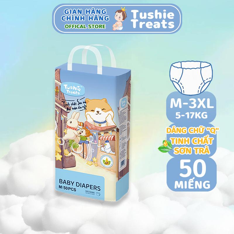 【Tã Quần Tushie Treats tã quần trẻ em cao cấp form chữ Q bổ sung tinh dầu Sơn Trà eo đệm mây thấm hút 1000ml đủ size từ NB-3XL