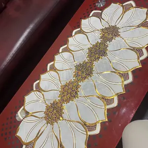 JieLiDa Taplak Meja Tamu Model Flower Cantik Premium Gold & Silver Ukuran 40x84 cm Motif Bunga