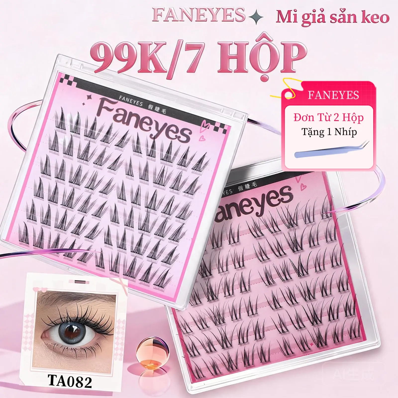 [99K/7 hộp] [65K/4 hộp]FANEYES Mi giả sẵn keo Mi giả đơn cụm cong xinh, kiểu phân đoạn không cần tẩy, có 36 kiểu lựa chọn, cong trẻ em, lông mi tự nhiên, vật thần chụp ảnh, làm to mắt tự nhiên, giúp lông mi dày dài hơn