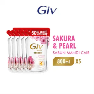 Giv White Sabun Mandi Cair Sakura Pearl Pouch 800ml x5