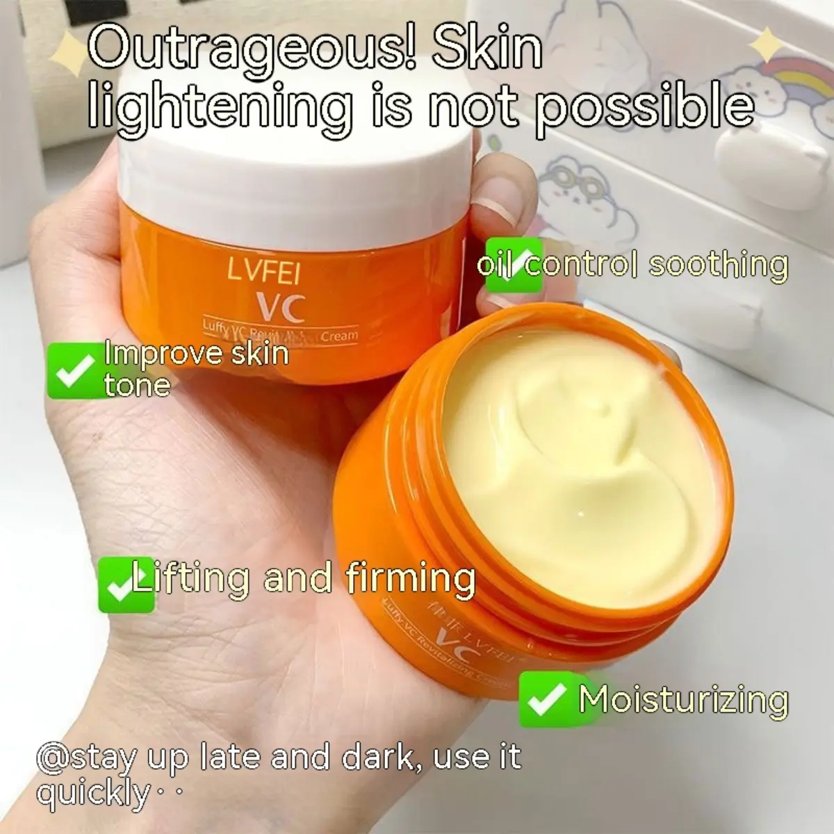 Thailand Vc Cream 50G Vitamin C Nourishing Moisturizing Brightening and Lightening Pigment Dull Staying up Late Brightening Skin Color Cream Moisturizing Cream Skin Care Nourishing Moisturizing