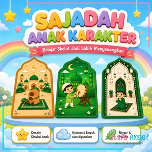 Sajadah Anak Karakter Islami Sholat Sajadah Travel Ngaji Shalat Premium Prayer Mat Kids Hadiah Kado Souvenir Hari Raya Lebaran Ramadhan Ultah Sajadah Anak Laki Perempuan TK SD Paud Tebal Anti Slip Kain Halus Busa Empuk Anti Licin