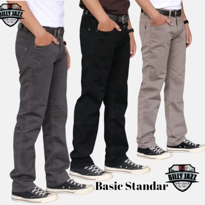 Celana Panjang Pria Formal Kerja Kantor Billyjazz non Stretch  Pola Polos Distro Cowok Dewasa Katun Slimfit Hitam Navy Chino Casual 1