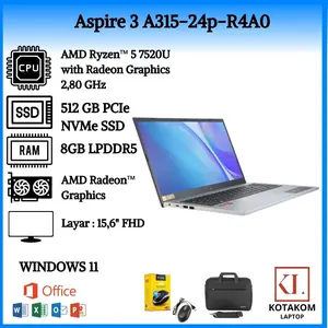 Laptop ASPIRE 3 A315-24P-R4A0 AMD RYZEN 5 7520U 8GBDDR5 512GB DOS 15.6FHD PURE SILVER