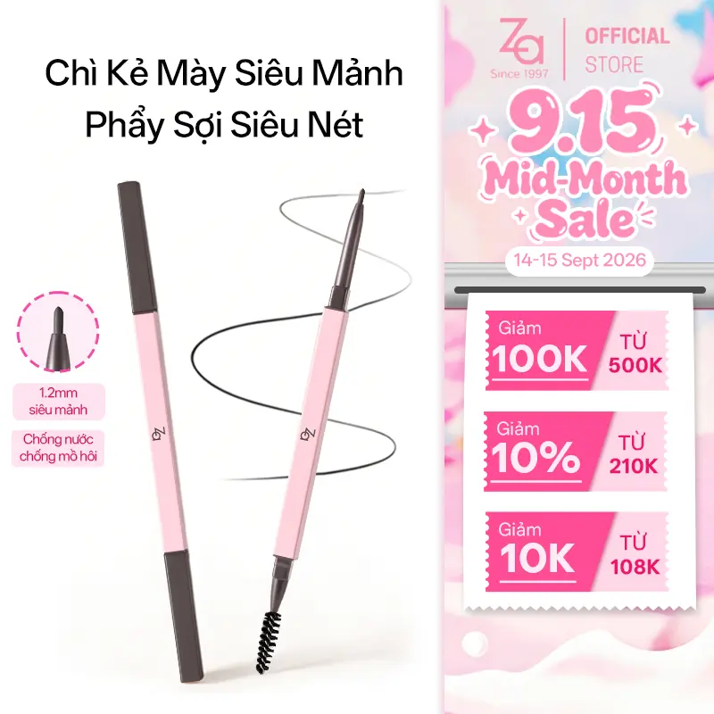Chì Kẻ Mày 2 Đầu ZA Detail Stroking Precious Eyebrow Liner 0.1g .#BR630 Soft Brown