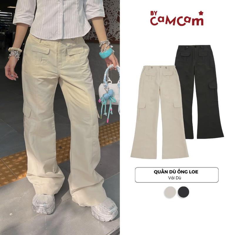 QUẦN DÙ ỐNG LOE Cạp Trễ Túi Hộp Phong Cách Cổ Điển Mỹ 2024 Bycamcam