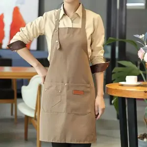 Apron Anti Air Celemek Barista Masak Dapur Unisex Tahan Air dan Minyak Warna Navy Ideal untuk Pekerjaan Profesional Biru Pria dan Wanita