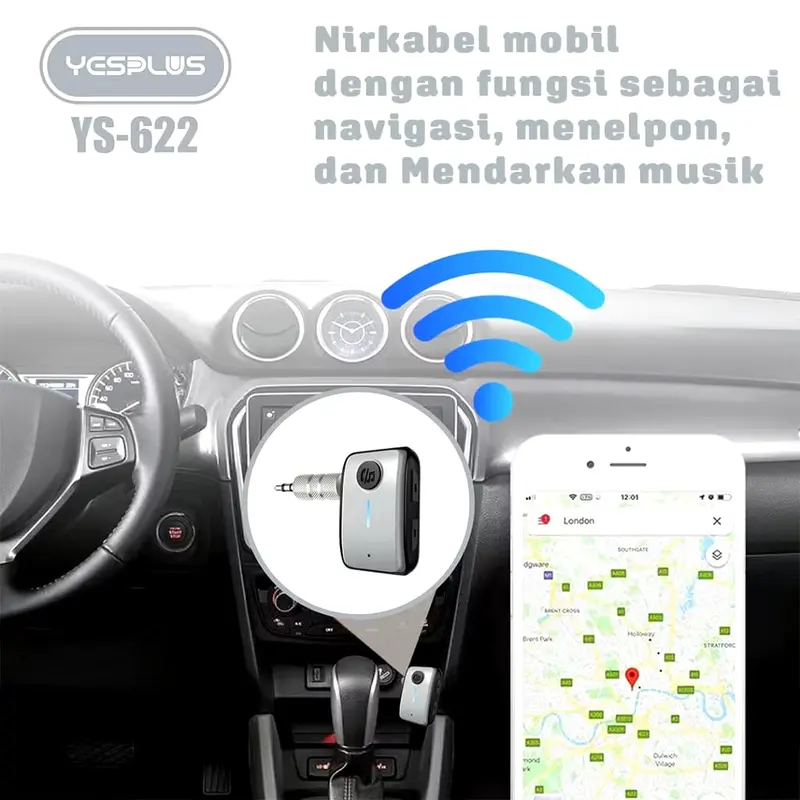 YESPLUS Adapter Penerima Signal Bluetooth  YS622 Dengan Lubang 3.5mm Versi 5.3 Alat Bluetooth Speaker Mobil Dengan Mic Car 6