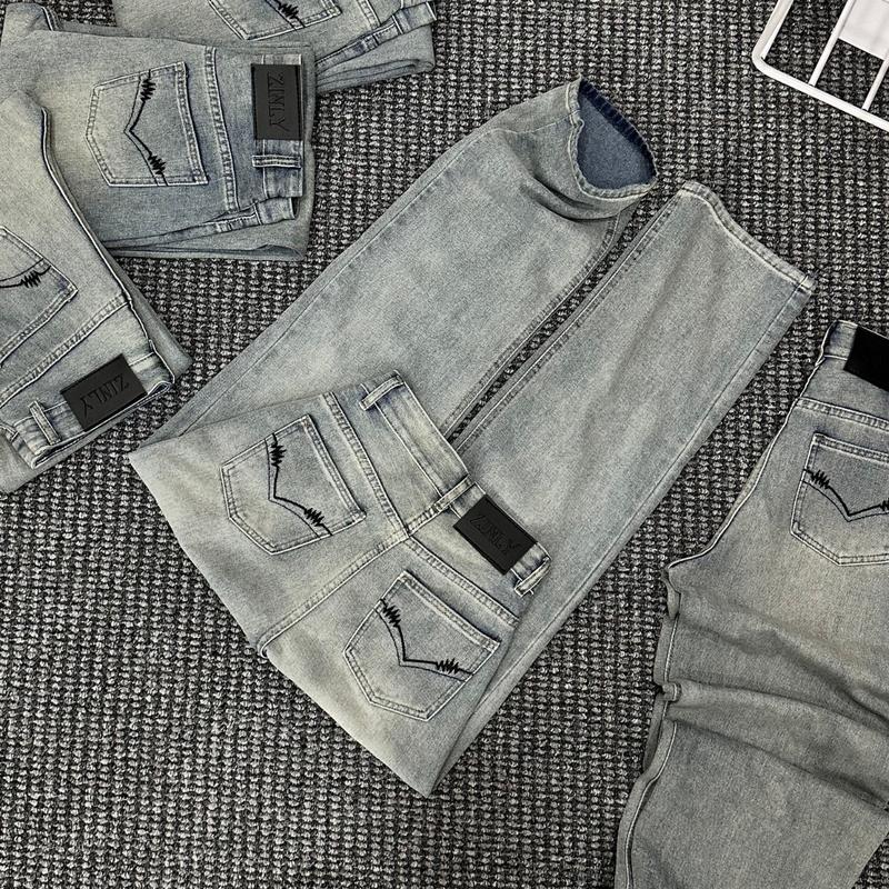 [ZINLY SHOP] Quần Jean Nữ Ống Suông Túi Thêu Phối Dây Săn Đen Vải Cotton Mềm Mát Không Co Giãn Q411