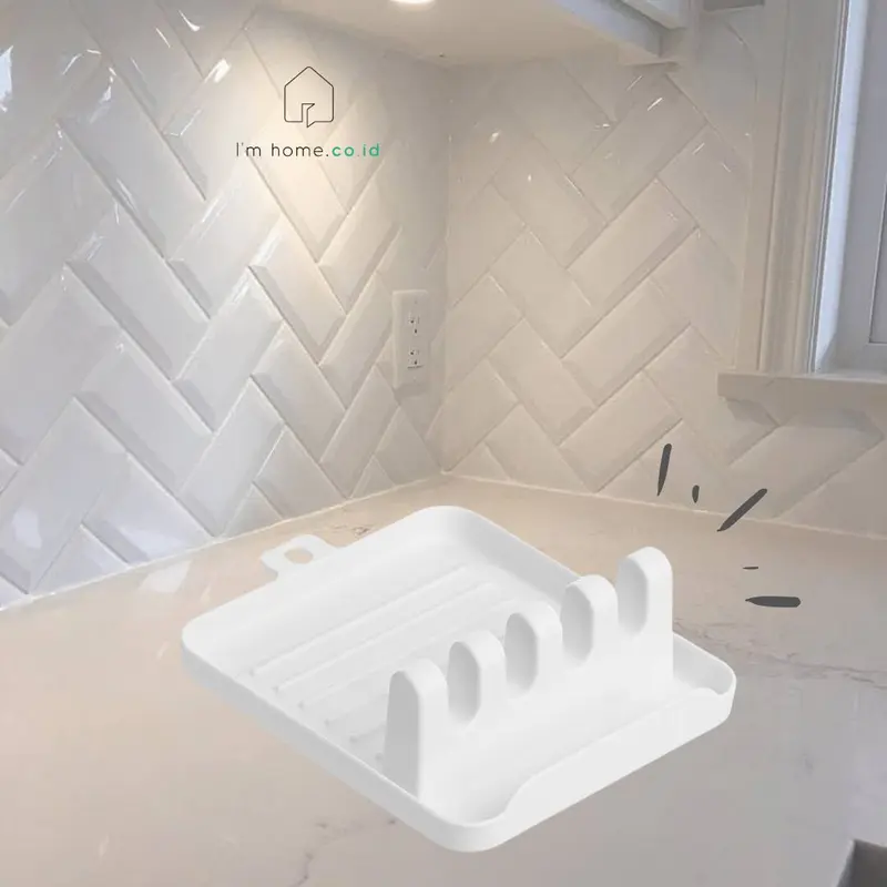 Alat masak peralatan dapur Alas spatula centong tutup panci white aesthetic estetic estetik home decor imhome perabotan rumah tangga dapur kitchen tools lucu unik murah sale tatakan sendok sutil holder perabot dapur penyimpanan plastik kodek 1 Buah Putih 2