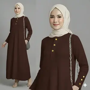 Gamis Inara Dress Knit Kancing Button Lebaran 2026 Lembut Nyaman Mewah Busui Friendly Kancing Aktif