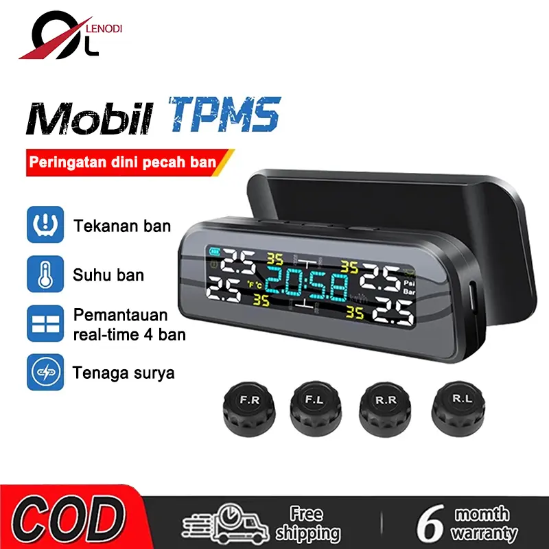 TPMS T12 Alarm Pengukur Tekanan Ban Real Time Mobil Layar LCD Solar Power T1 Tire Monitor System Pressure