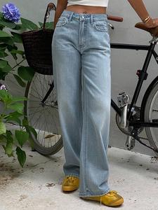 Jeans Recto para Mujer Corte Curvo Regular Fit Cintura Alta Elástica Lavado Claro Algodón Casual Primavera Otoño Unicolor vaqueras mujer outfit