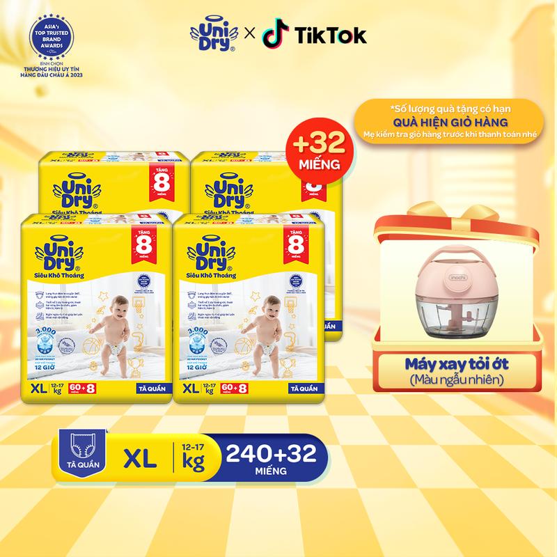 Combo 4 Tã quần UniDry G1P Siêu khô thoáng gói Super Jumbo mới M76/L68/XL60/XXL54