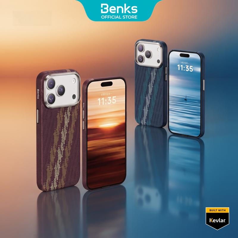 Ốp lưng Kevlar dòng Haven của BENKS cho iPhone 18 Pro/Pro Max, sợi Kevlar 600D , thiết kế dệt jacquard cao cấp, tương thích MagSafe, mỏng và nhẹ, khung camera kim loại, nút bấm kim loại, màn hình nổi và bảo vệ camera