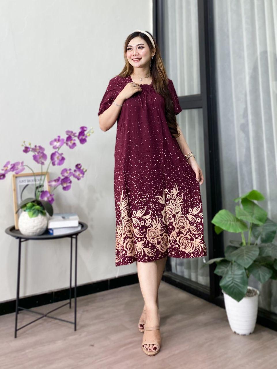 Daster Rayon Fuji Jumbo Ld 110 Kekinian Busui Karet Depan Lengan Pendek Motif Jesica