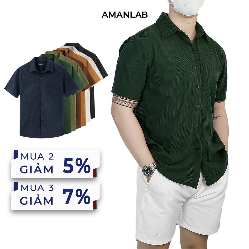Áo sơ mi ngắn tay nam nữ, chất vải cotton nhung tăm, form regular Three Velvet Menswear