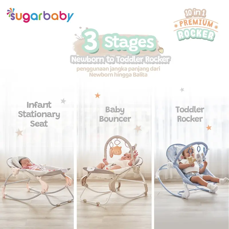 Sugarbaby 10in1 Premium Rocker/Ayunan Bayi/Bouncer Bayi/Kursi Goyang Manual Bayi 1