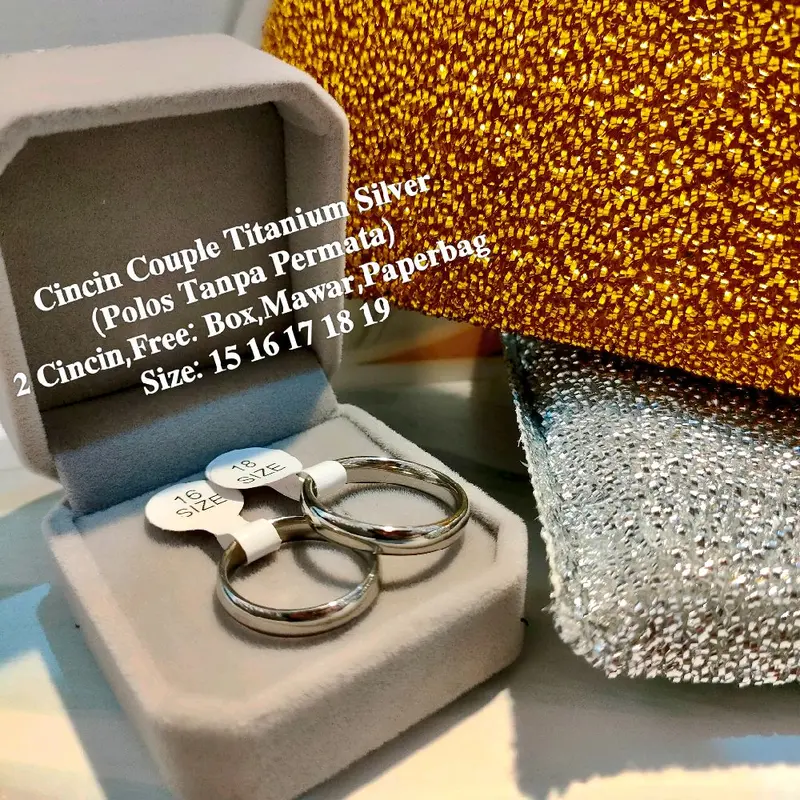 Et 5 COD Cincin Couple Titanium Silver Model Polos Tanpa Permata Stainless Steel Anti Karat Size 15-19 Free Box Mawar Paperbag 6