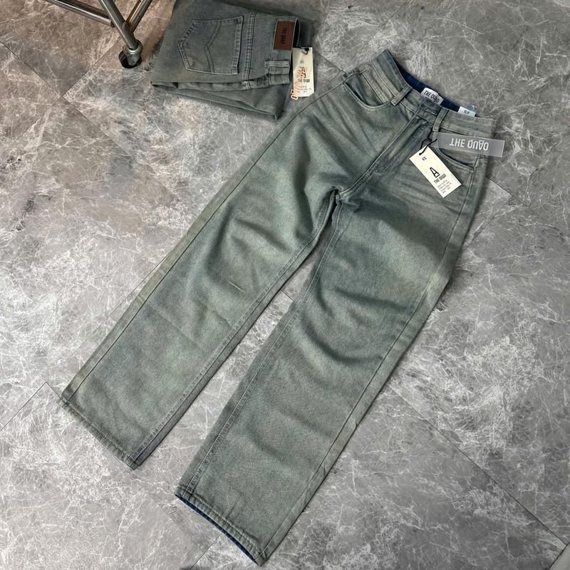 THE QUẠO - Quần Jean Nữ LƯNG THẤP Ống Suông Dáng Dài Lai 3CM Màu Xanh Nhạt Bụi S2604_639