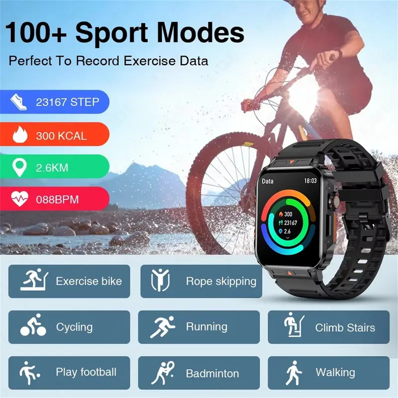 LIGE 2025 Jam Tangan Pintar Baru untuk Pria Panggilan Bluetooth Monitor Kesehatan Dengan Senter 100+ Mode Olahraga Smart Watch 5